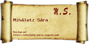 Miháletz Sára névjegykártya
